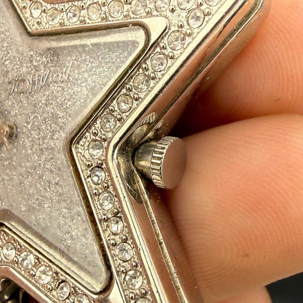 Betsey Johnson Watch Rock Star Silver Tone Rhinestone Charm UNTESTED 6in - Picture 2 of 13